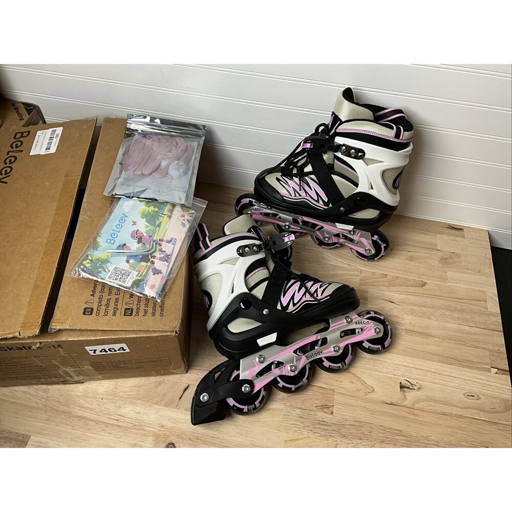 BELEEV Young Girl Inline Skates with Light-Up Wheels & Shoelaces 4-Size 1.5-4.5